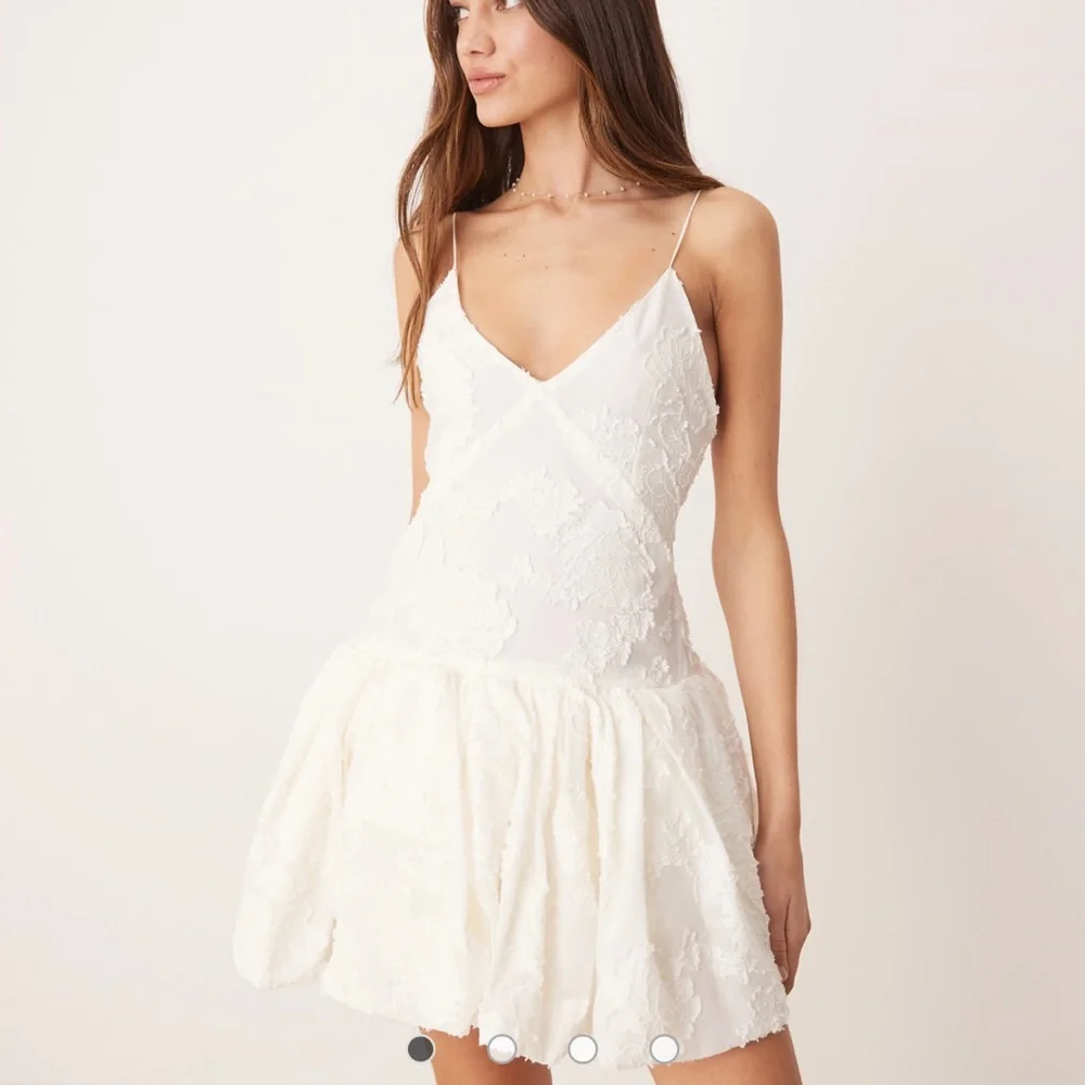 Mango White Capsule, embroidered  Lace Puffball Hem Mini Dress - Picture 2 of 8